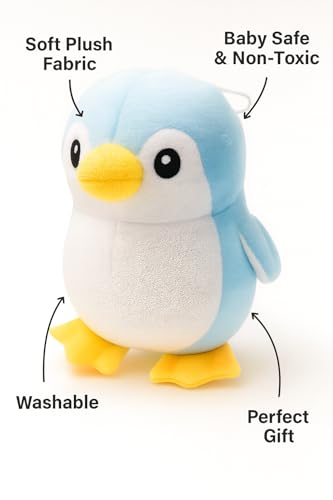 Image of NSA Penguin Soft Toy for Kids, Plush Toy for Babys- Cute Plush Stuffed Animal, Huggable & Cuddly Cartoon Teddy, Birthday Gift, Return Gift & Nursery Room Decor (25 cm, Blue & White)