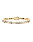 PAVOI 18K Yellow Gold Plated Simulated Diamonds Bezel Set Tennis Bracelets for Women - Cubic Zirconia Stones Trillion Statement Bride Gold Bracelet Stack - Size 6.5'