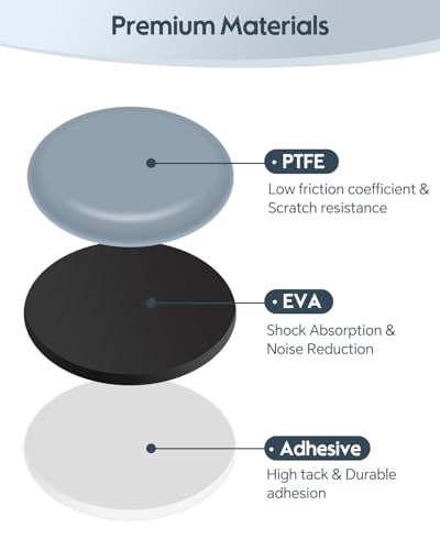 VABNEER Furniture Sliders for Hardwood Floors and Carpets, 16-Pack PTFE Teflon Gliders, Self-Adhesive Round Furniture Moving Pads for Chairs, Tables, Couches & Heavy Appliances (30mm)