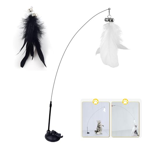 Duoduole 4 PCS Feather Cat Wand Toys Set Detachable Cat Feather Toys Cat Toys,1 Cat Wand Toys,2 Cat Feather Toy with Bell,1 Strong Suction Cup,for Indoor Cats Kitten Chase Exercise Cat Gifts
