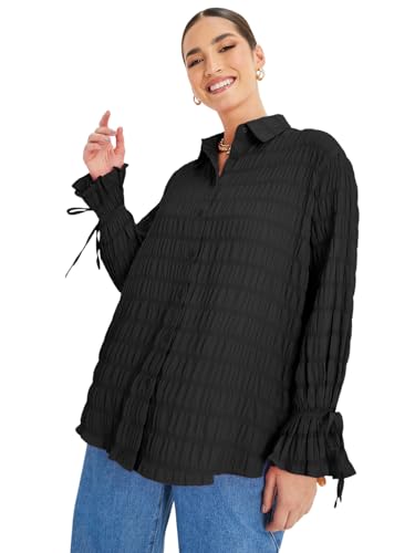 Image of Styli Women Oversized Long Length Textured Shirt | Stylish Casual Shirt for Women | Comfortable Tops | Perfect for Office, Travel & Daily Outfits