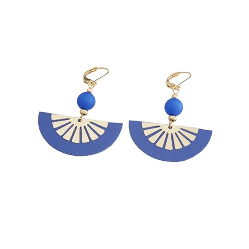 Boucles d'oreilles demi-lune cuir bleu et doré pour vos soirées