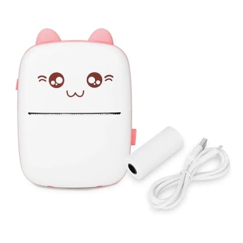 Mini Impresora térmica portátil para móvil con Bluetooth, resolución HD 200 dpi e impresión monocromática. Incluye 1 Rollo de Papel térmico. Color Rosa. Regalo Ideal para niños