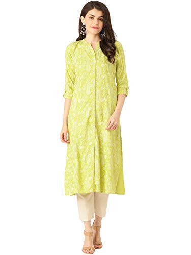 Image of Rapsodia Women Lime Green Khari Floral Printed Kurta