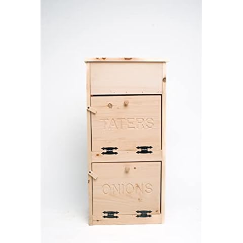 Country Barn Gifts Amish Made Unfinished Pine 2 Door Potato and Onion with Bread Compartment for Kitchen Storage Cover