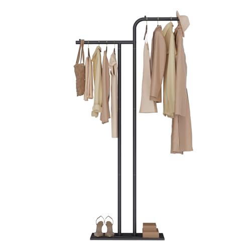 GUOHNHE Perchero de Pie, Moderno Colgador de Ropa de Doble Columna, Metal Bengaleiro con Placa Inferior de Roca Gruesa, para Entrada, Dormitorio, Oficina, 180 cm, Negro, GYJ201B