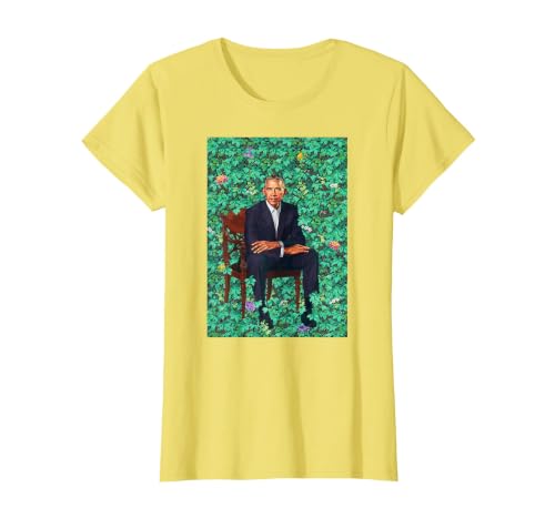 Barack Obama Sitting Floral Art T-Shirt T-Shirt, Women, Lemon Yellow, Small