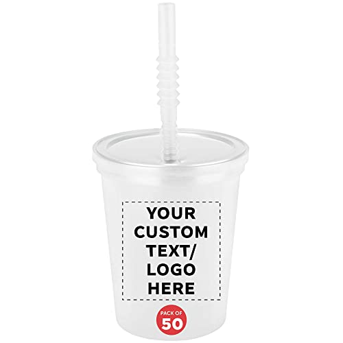 Custom Plastic Cups with Lid and Straw 16 oz. Set