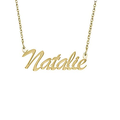 Elefezar 18K Gold Plated Name Necklace for Women Couples Gifts Nameplate Jewelry 18inch Chain Natalie