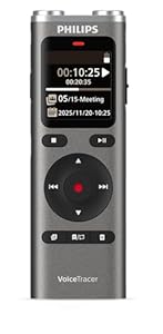 Philips DVT2075 VoiceTracer, Diktiergerät, Aufnahmegerät, MP3, Stereo, Li-on Akku. Sembly AI zur Spracherkennung für mehrere Sprecher, Automatische Erstellung von Zusammenfassungen