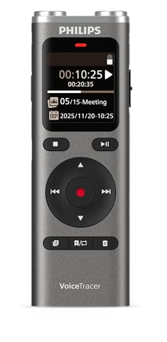 Philips DVT2075 VoiceTracer, enregistreur Audio, MP3 et PCM, Microphones stéréo. Licence d’essai Sembly AI : Transcription, résumés avec l’IA,...