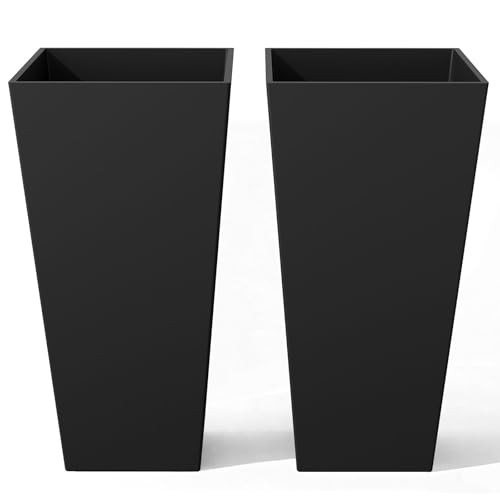Bamworld Grandes Macetas y Jardineras Altas 76 cm para Interior y Exterior, Set de 2 Maceteros Cónicos de V-Resina Resistentes, Negro