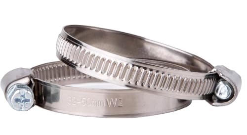 (Pack of 2) Stainless Steel Hose Clamps, Adjustable Clamps, Worm Gear, Adjustable Diameter 1.25-1.96" (32-50 mm) Hose Clamp