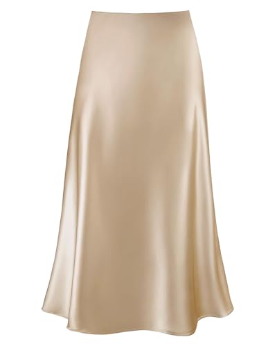 Outoshe Women's Satin Midi Skirt High Waisted A Line White Silk Long Skirts