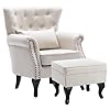 Chairus mid century modern accent chair with ottoman comfy linen single sofa chair button tufted wingback armchair with pillow for living roombedroomclub beige  urban country home decor