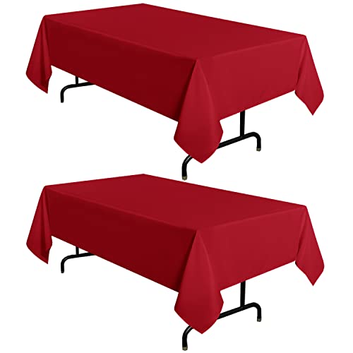 Image of sancua 2 Pack Red Tablecloth 60 x 102 Inch, Rectangle 6 Feet Table Cloth - Stain and Wrinkle Resistant Washable Polyester Table Cover for Dining Tables, Buffet Parties and Camping