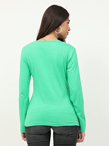 Image of FLEXIMAA Women's Cotton Plain V Neck Full Sleeve T-Shirt