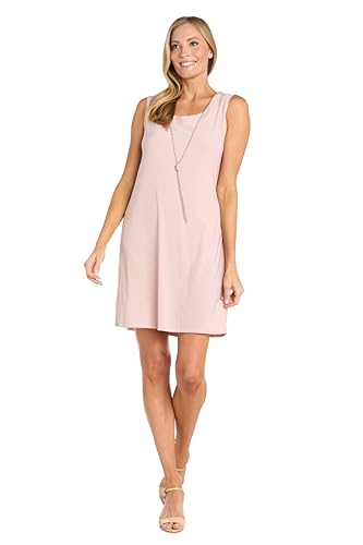 Image of R&M Richards Women's Elegant 2-Piece Shift Dress with Pleated Shimmer Duster Jacket for Mother of the Bride, Cocktail Attire