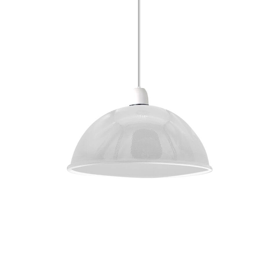 Modern Lamp Shade Metal Vintage Pendant Light Shade Easy Fit Retro Ceiling Light Includes Shade Reducing Plate to Fit All Types of Lamp Holders (White-40cm Dome)