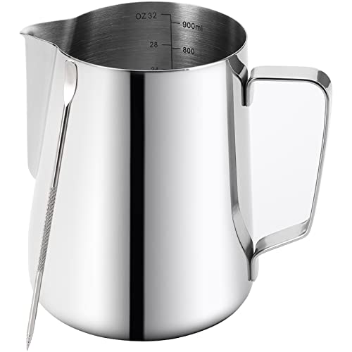 Comparison: Best Milk Steaming Pitcher 10 Nicunom Stainless Steel Milk Frothing Pitcher - 32oz Steaming Pitcher with Decorating Art Pen for Cappuccino, Latte Art, Espresso Machines