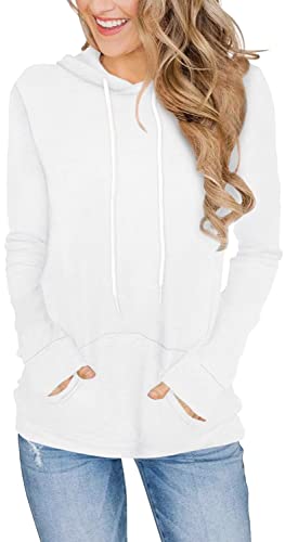 Feekeke Womens Active Long Sleeve Hoodies With Pocket Hooded Sweatshirts Jackets Winter Clothes 2022 White X-Large #TOP2