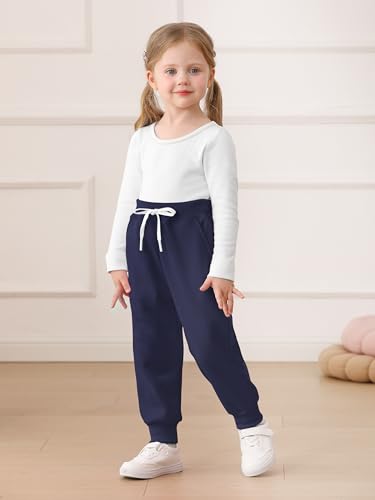 Image of Resinta 3 Pack Toddler Girls' Fleece Pants Baby Casual Pull On Active Sweatpants Warm Joggers with Pockets Drawstring