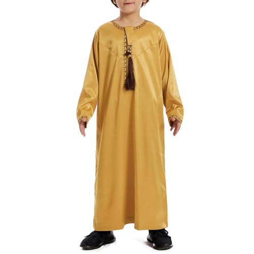 Boys Prayer Outfits Muslim Thobe Long Sleeve Islamic Arabic Thobe Tween Kaftan Ramadan Muslim Long Dress Solid 𝐑obe2