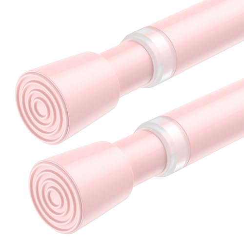 Image of AIZESI 2 Pack Tension Curtain Rod for Windows 26.5 to 36 inch, Adjustable Expandable Pressure Spring Curtain Rod No Drilling, Pink Curtain Rod for Bedroom Doorway Closet Door