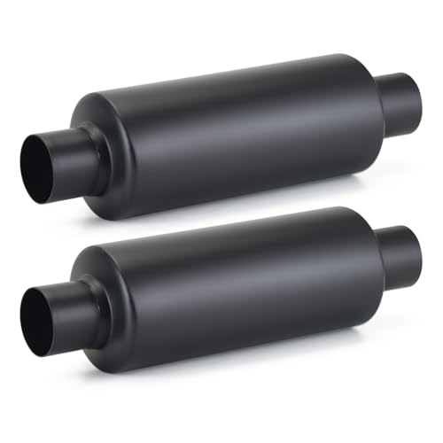 Image of A-KARCK 2 Pack 2 inch Inlet Exhaust Resonator, 2 inch Inlet 2 inch Outlet 13.8 inch Overall Length Muffler Resonator Stainless Steel,Polished (Black)