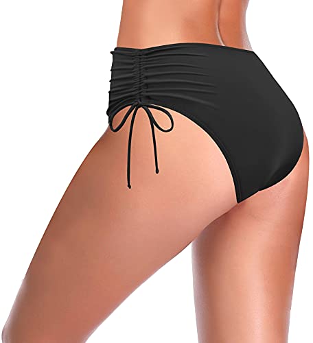 Shekini Women's Bikini Bottoms High Waisted Swimsuits Ruched Tummy Control Swim Bottoms (Black, Large) #TOP26