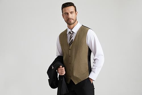 HISDERN Men's Suit Vest Vintage Tuxedo Vests for Men Business Formal Dress Suit Prom Waistcoat with 3 Pocket4