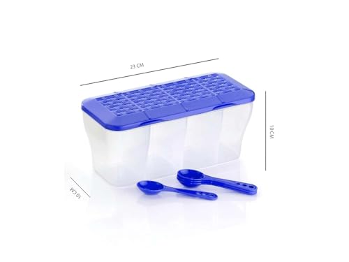 Image of HomeWiz 4 Section Masala Box 1800ml | BPA-Free Large Airtight Masala Dabba | Food Grade Transparent Spice Container For Kitchen | Masala Container Set with Measuring Spoons | For Spices & Dry Fruits