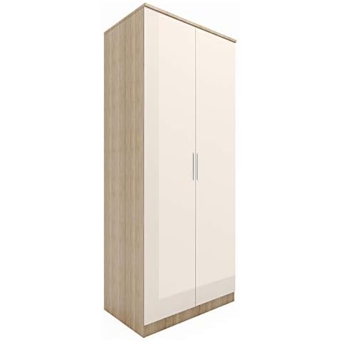ELEGANT High Gloss Cream Wardrobe with Storage Cover