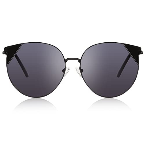 DUCO Oversized Cat Eye Sunglasses for Women Retro Round Polarized Sun Glasses UV400 Protection W018