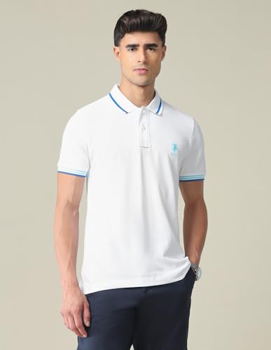 Image of U.S. POLO ASSN. Solid Slim Fit Polo T Shirts for Men - 100% Cotton, Half Sleeves Mens Tshirt