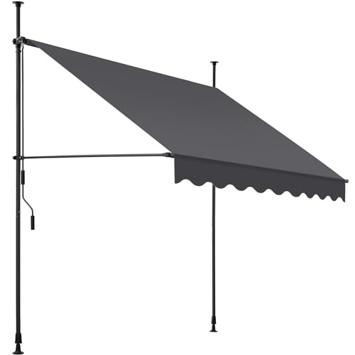 tectake® Toldo Terraza Manual Regulable en Altura con Manivela, Toldo Balcón sin Taladros, Extensible Terraza, Resistente a Rayos UV, Protección Solar y Repelente al Agua   200 cm   Negro/Gris