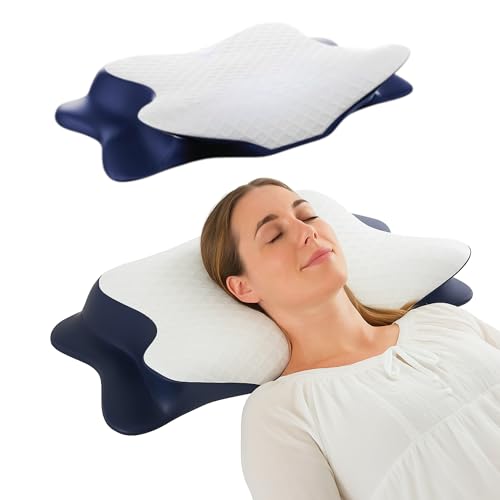 Image of CUSHIO Cervical Butterfly Pillow - Orthopedic Memory Foam for Neck & Shoulder Pain Relief | Contour Pillow with Arm Rest | Dual Height Design for Side & Back Sleepers (Pack of 4)