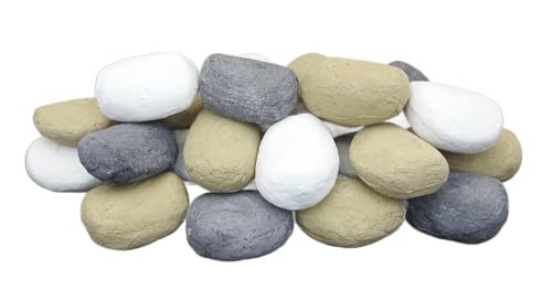 The Stove Wizard Ceramic Coal Effect Fireplace Pebbles Pack of 30 – Small Mixed White Grey Beige Heat Resistant Stones for Gas Fires Bioethanol Burners LPG & Electric – Made in UK