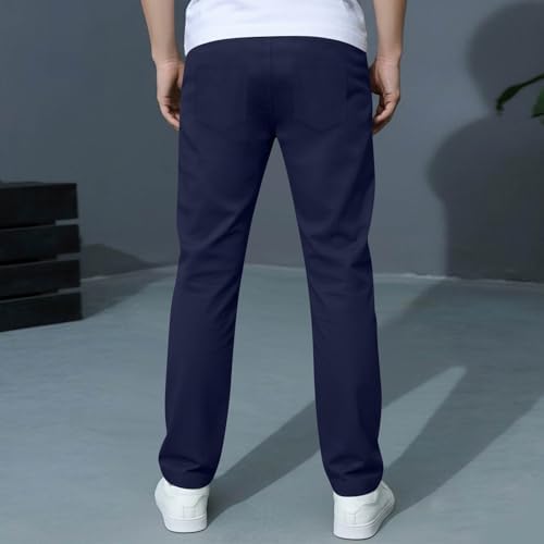 Boys Pants Elastic Waist Trousers Youth Chinos Trousers Pull On Relaxed School Uniform Pants Comfort Twill Pants Navy - 2