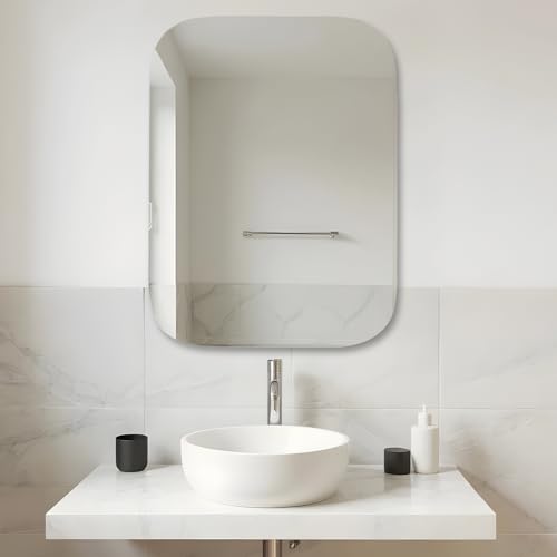 Image of Amazon Basics Frameless Rectangular Wall Mirror, 18 x 24 Inch, Unframed Mirror with Beveled Smooth Edges, for Bathroom, Dressing Room, Bedroom, Living Room & Entryway