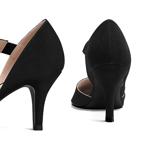 Image of mysoft Women's Pointed Toe Pumps Stiletto Heel Dress Shoes Wide Width | 3 Inch Stiletto Heel, Closed Toe, Wide Width, Elastic Strap, Comfortable, Daily, Wedding Party, Formal, Office Work Dressy