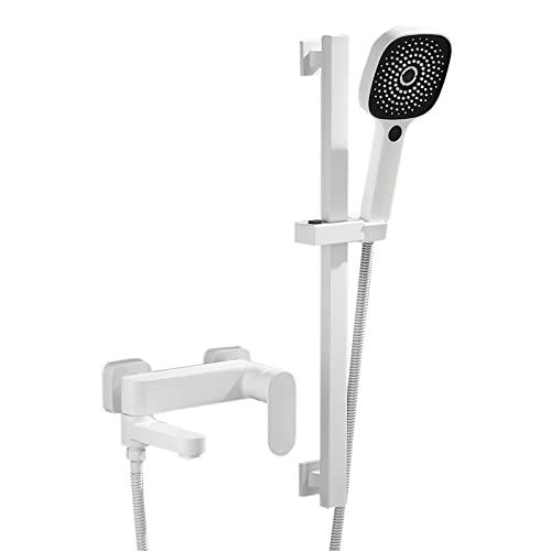 WOTZOV Grifos de baño con Ducha de Pared, Grifo de Ducha Blanco, Grifo Giratorio de latón para bañera con Ducha-B