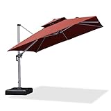 PURPLE LEAF Sonnenschirm Balkon 300 x 300 cm Ampelschirm Drehbar Neigbar Kippbar Marktschirm Groß 360°Rotation, Gartenschirm mit Kurbel, XXL Sonnenschutz UV50+, Rot