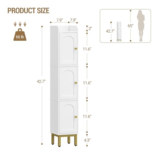 Hzuaneri Slim Bathroom Storage Cabinet, Narrow Bathroom Organizers and Storage with 4 Adjustable Feet, Laundry Room Organization for Small Space, Kitchen, Living Room, 3 Doors White BC22313G by Hzuaneri - Image 2