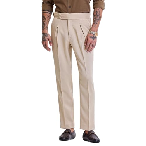 Image of SNITCH Beige Slim Fit Stretch Trousers