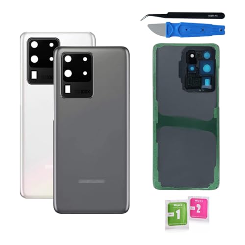 Globalstock Vitre Arrière Blanc avec Lentille Caméra pour Samsung Galaxy S20 Ultra – Cache Batterie Verre Trempé – Remplacement Coque arrière + Adhésif Inclus