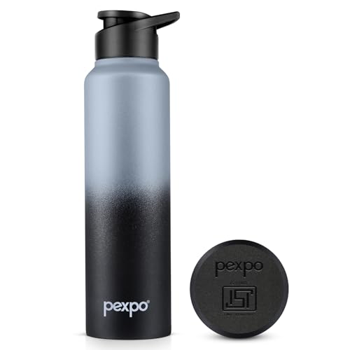 Pexpo Craft Pro 1000 ISI Certified Stainless Steel Sports/Fridge Water Bottle with Sipper Cap - 950ml |Single Wall | For Home, Office, Gym, Travelling | Lightweight| BPA Free - Grey&Knight Black Ombre