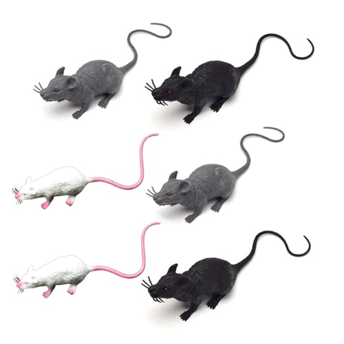 QUXVUIS 6 teiliges Ratten Set – Furchterregende Spuk Dekoration, realistisches Ratten Set aus Kunststoff, realistisch simulierte als Spielzeugkatze –...