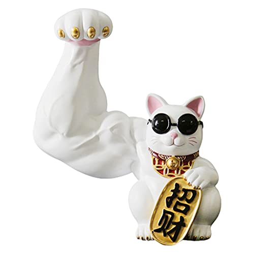 Estatua de Gato de la Suerte Blanco de Resina miniatura 3