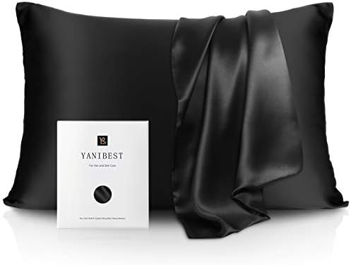 YANIBEST Silk Pillowcase for Hair and Skin - 22 Momme 600 Thread Count 100% Mulberry Silk Bed Pillowcase with Hidden Zipper, 1 Pack King Size Pillow Case Black